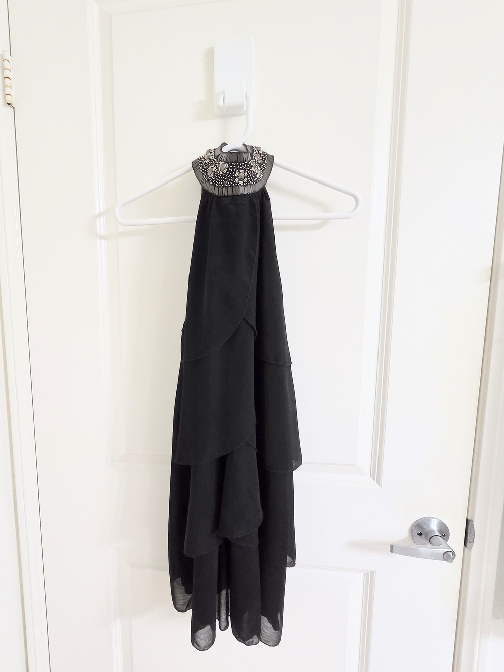 Black Beaded Halter Mini Dress
